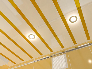 Реечный потолок белый Албес "Немецкий дизайн" AN85/A открытый стык, раскладка золото